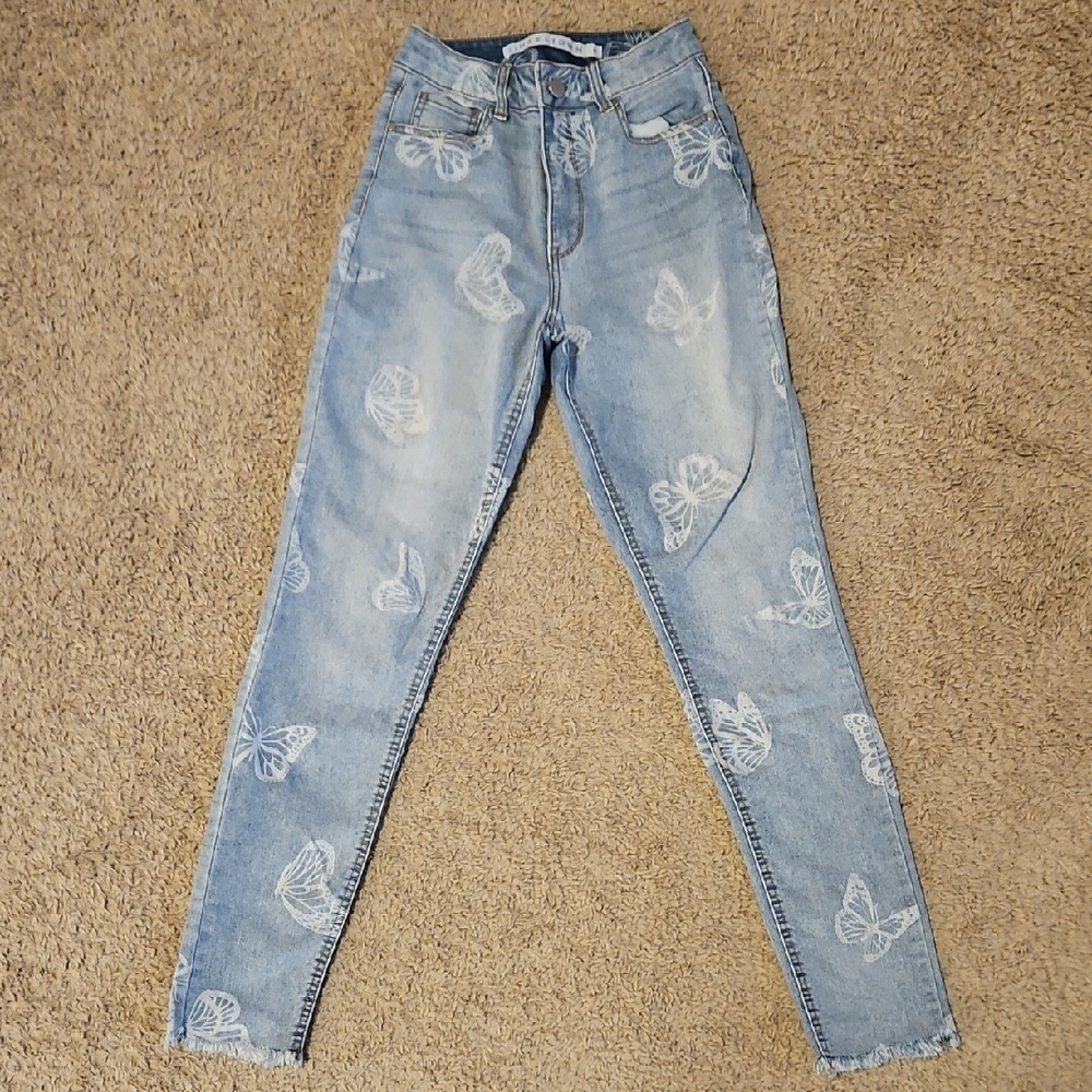 Tinseltown Light Blue High Rise Jeans with Butterfly Design
